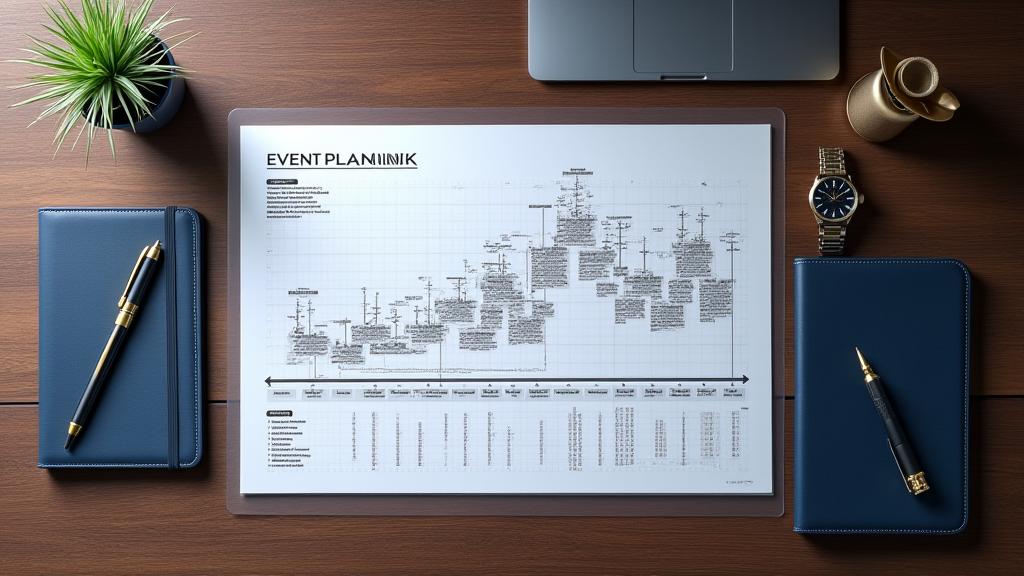 A detailed event planning timeline chart with luxury details