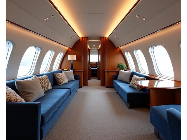 Luxurious VIP airliner interior with private suites and dining area