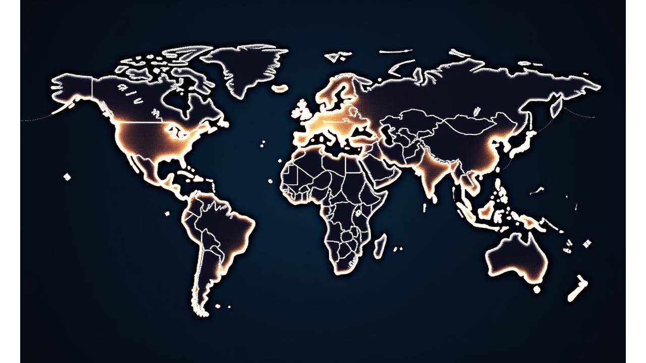 Abstract world map highlighting major global aviation hubs and luxury destinations
