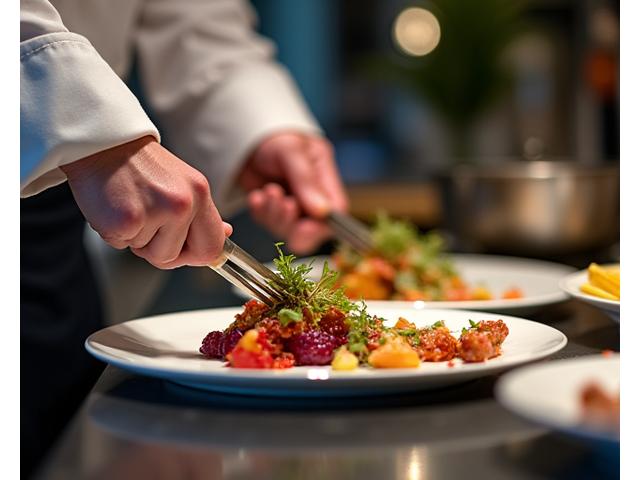 Gourmet meal prepared by a personal chef in a luxury kitchen setting